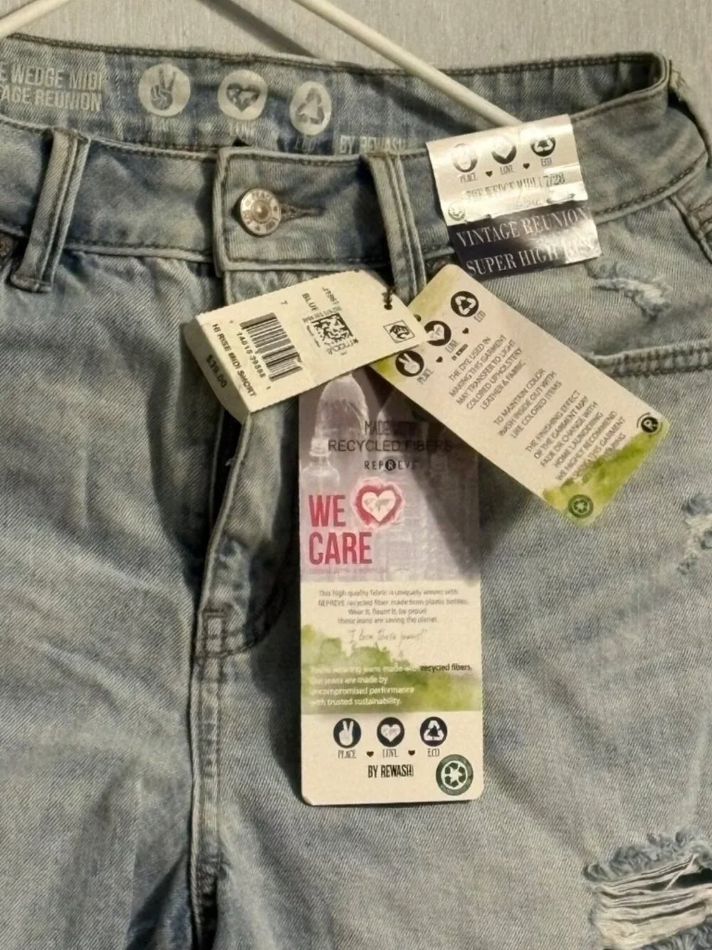 Rewash The Wedge Midi Sz 7/28 Super High Rise Denim Vtg Reunion Distress Shorts